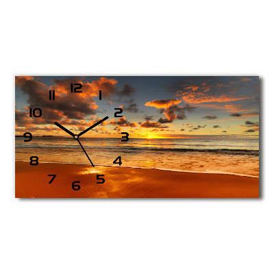 Horizontal rectangular wall clock Sunset beach