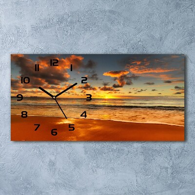 Horizontal rectangular wall clock Sunset beach