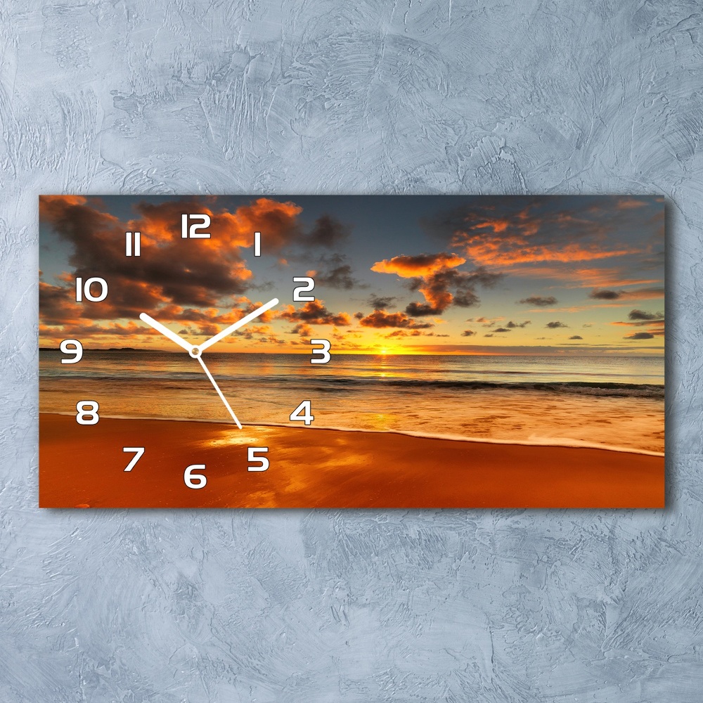 Horizontal rectangular wall clock Sunset beach