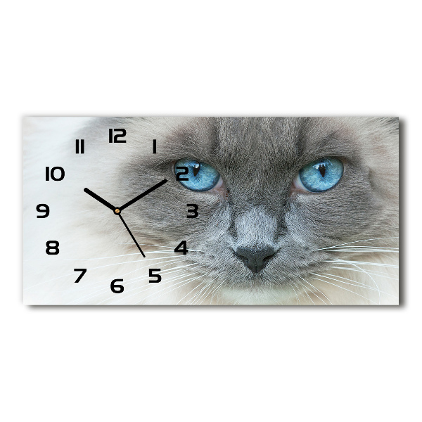 Horizontal rectangular wall clock Cat blue eyes