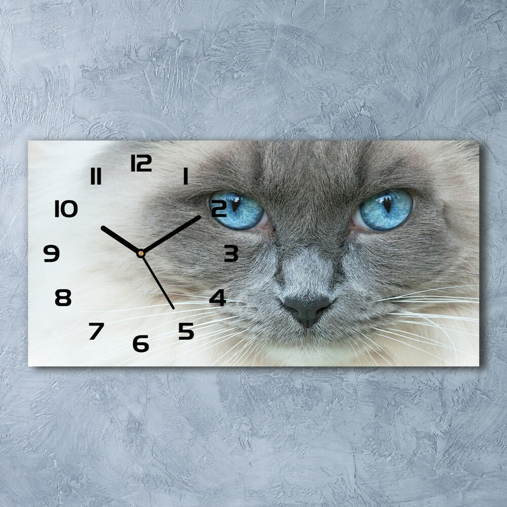 Horizontal rectangular wall clock Cat blue eyes