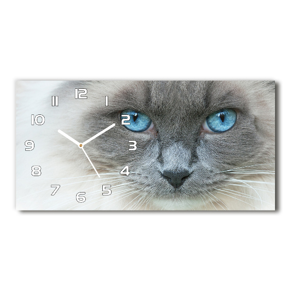 Horizontal rectangular wall clock Cat blue eyes