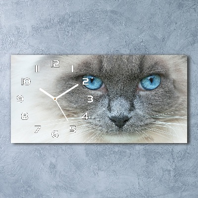 Horizontal rectangular wall clock Cat blue eyes