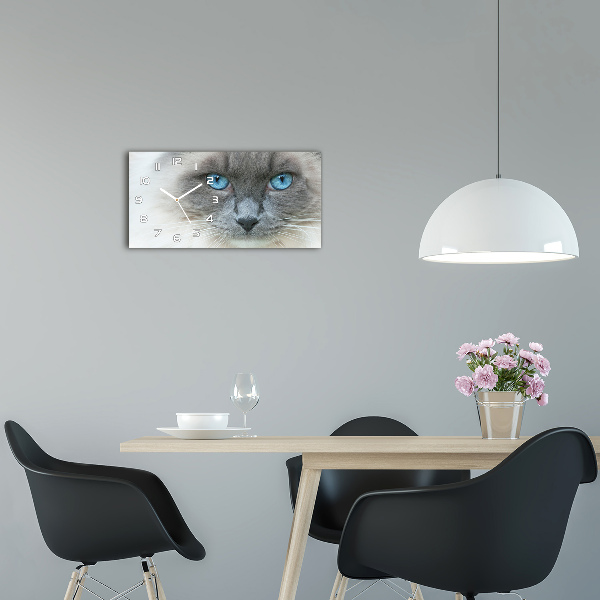 Horizontal rectangular wall clock Cat blue eyes