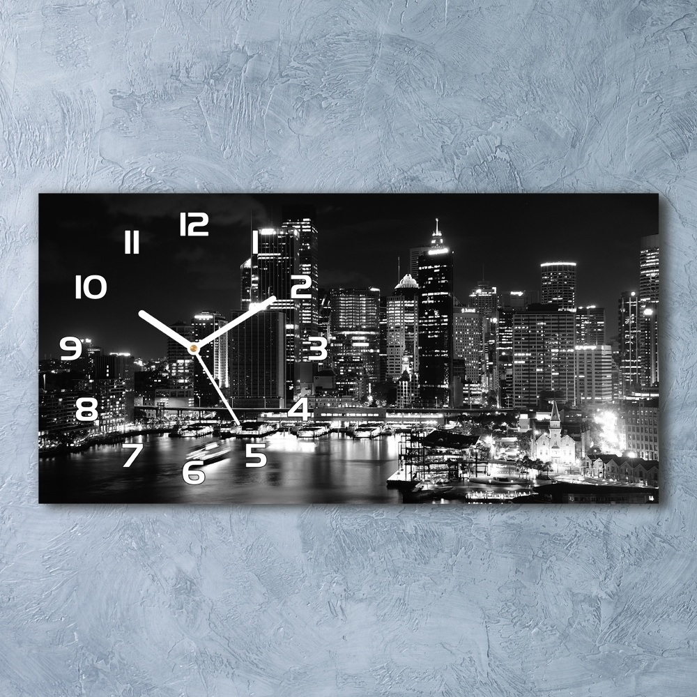 Horizontal rectangular wall clock Sydney at night