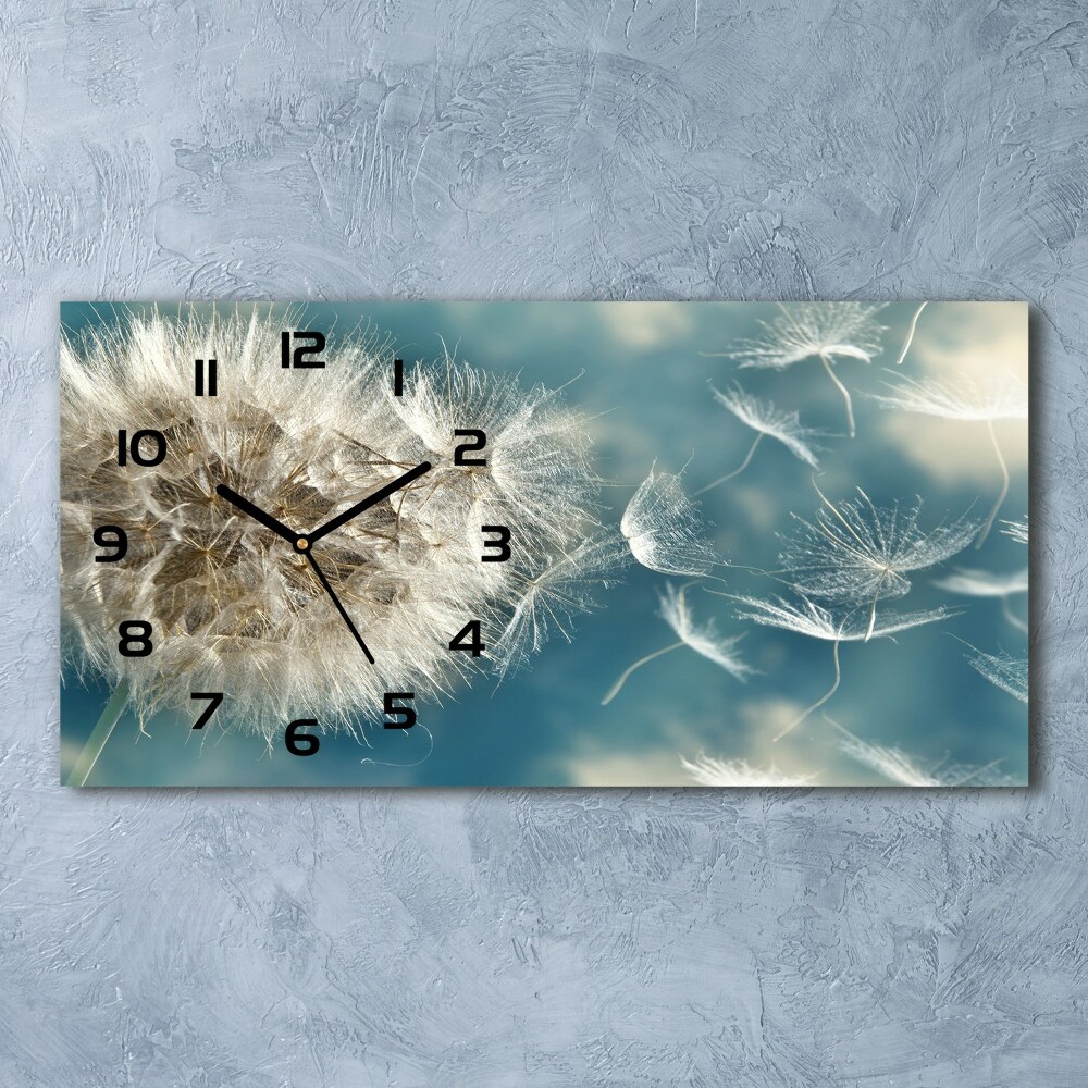 Horizontal rectangular wall clock dandelions