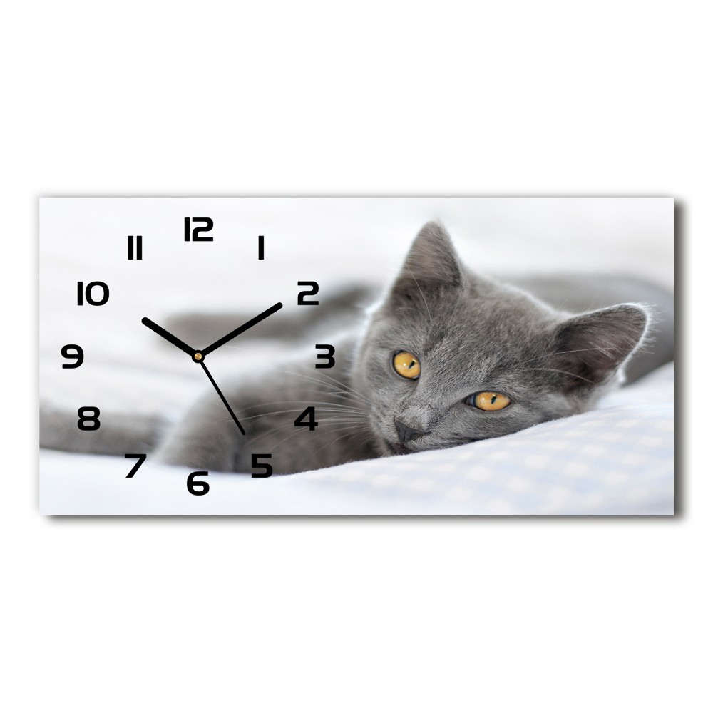 Horizontal rectangular wall clock Gray cat