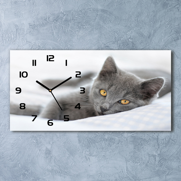 Horizontal rectangular wall clock Gray cat