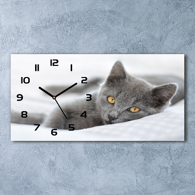 Horizontal rectangular wall clock Gray cat