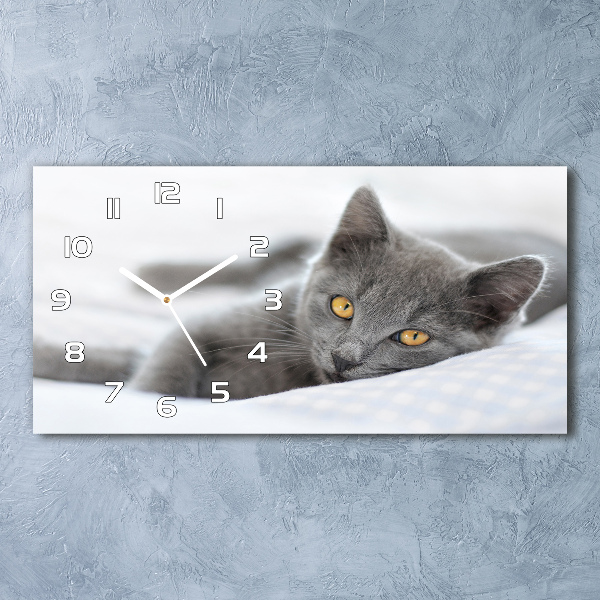 Horizontal rectangular wall clock Gray cat