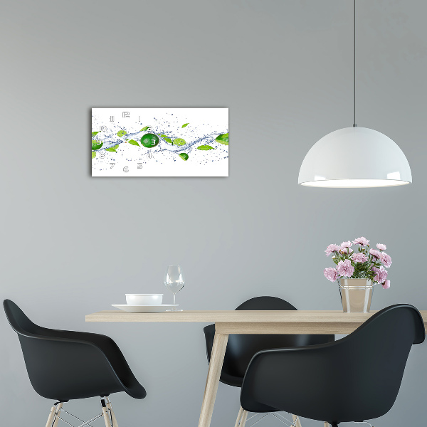 Horizontal wall clock Lime and water