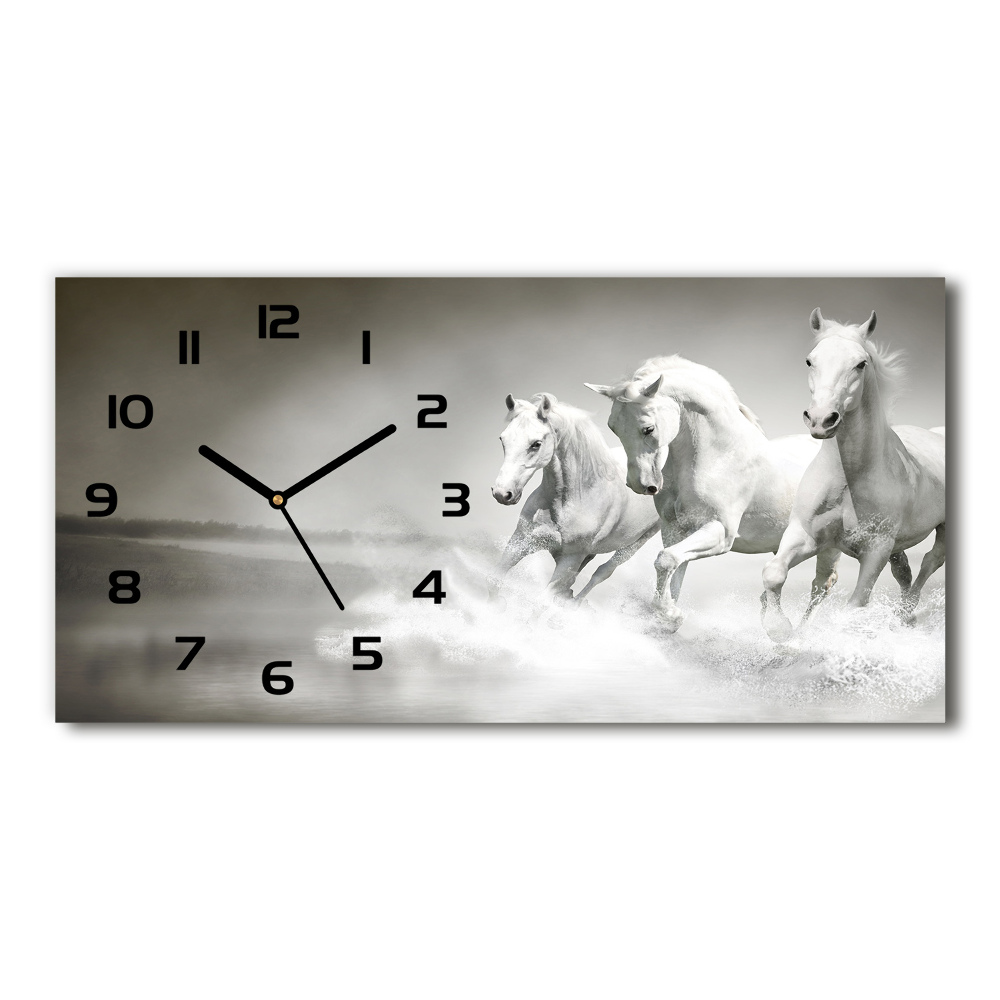 Horizontal wall clock White horses