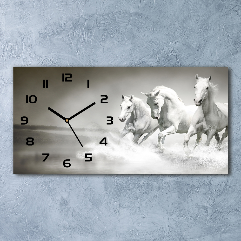 Horizontal wall clock White horses