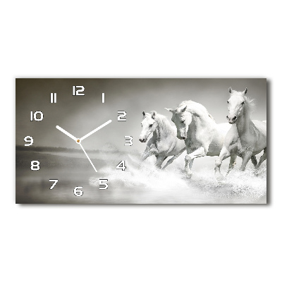 Horizontal wall clock White horses