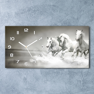 Horizontal wall clock White horses