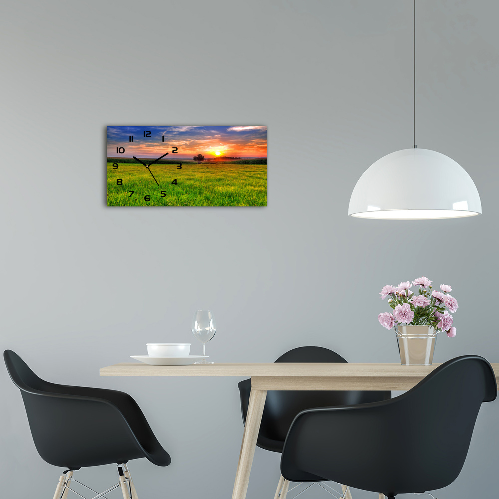 Horizontal wall clock Sunset meadow