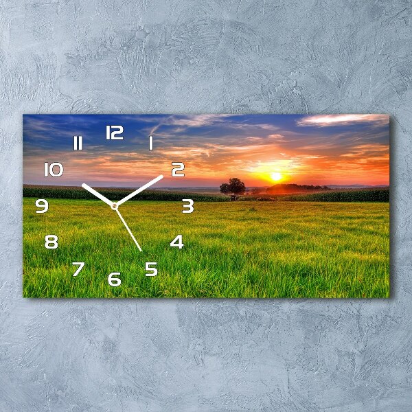 Horizontal wall clock Sunset meadow