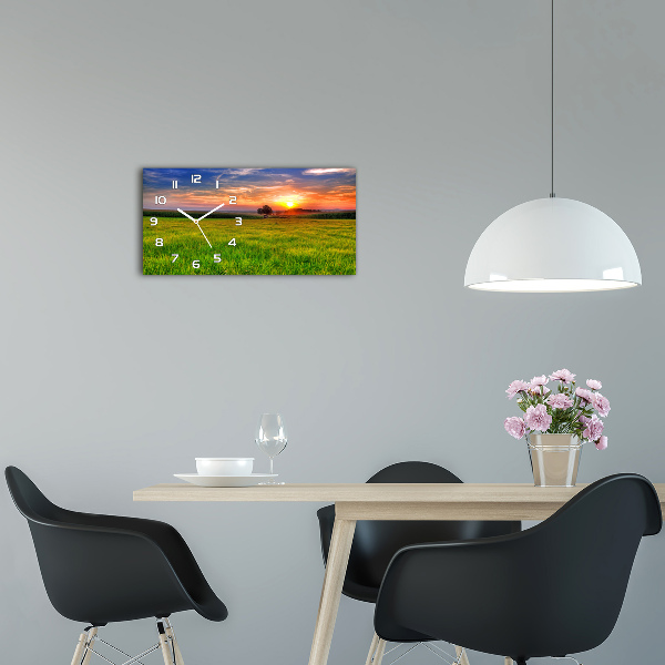 Horizontal wall clock Sunset meadow