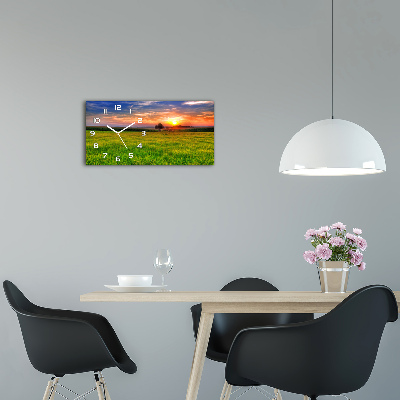 Horizontal wall clock Sunset meadow