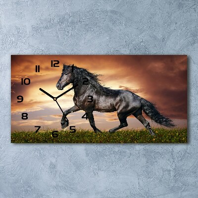 Horizontal wall clock Trotting horse