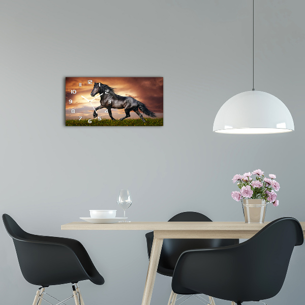 Horizontal wall clock Trotting horse