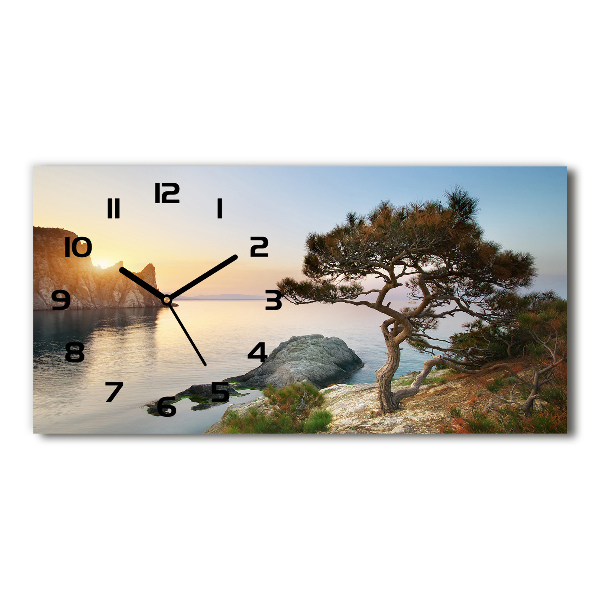 Horizontal rectangular wall clock Tree by the sea