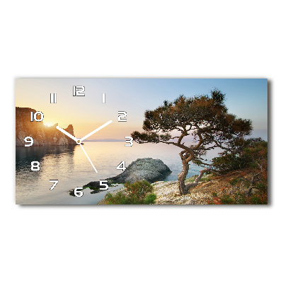 Horizontal rectangular wall clock Tree by the sea