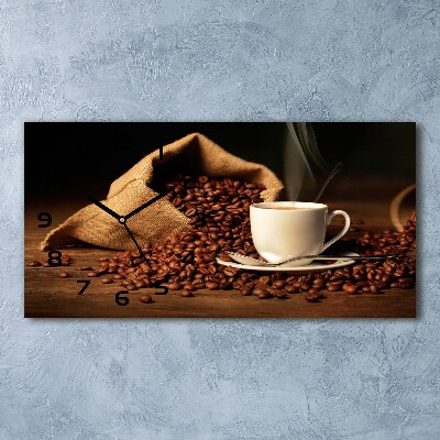 Horizontal rectangular wall clock Coffee in a cup