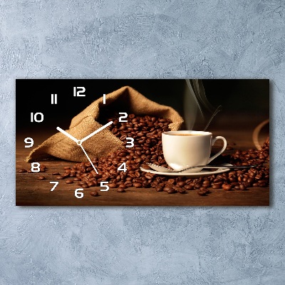 Horizontal rectangular wall clock Coffee in a cup