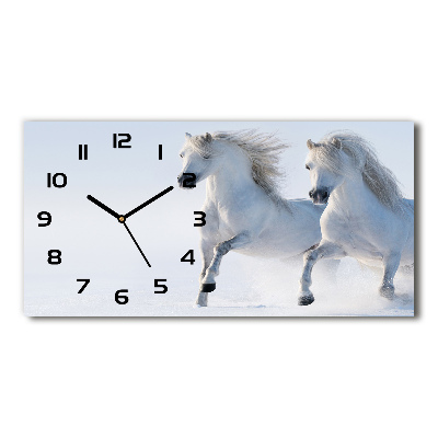 Horizontal wall clock Two horses in the snow