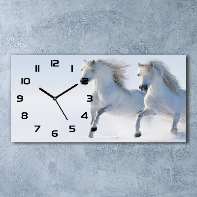 Horizontal wall clock Two horses in the snow