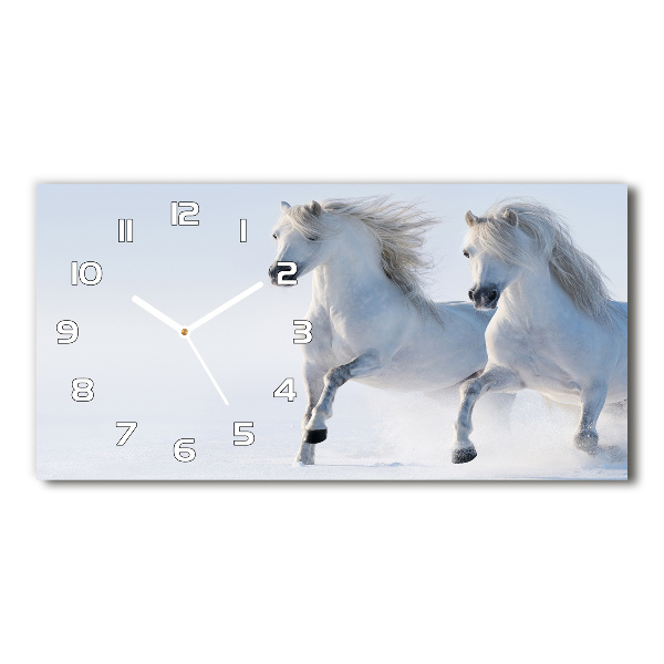 Horizontal wall clock Two horses in the snow