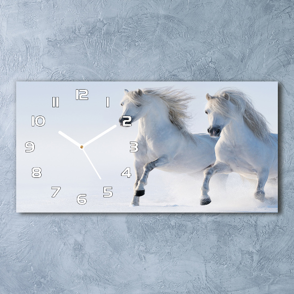 Horizontal wall clock Two horses in the snow