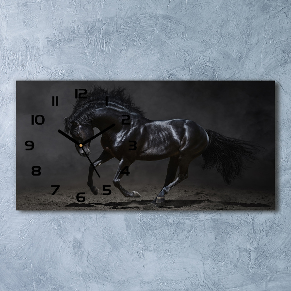 Horizontal rectangular wall clock Black Horse