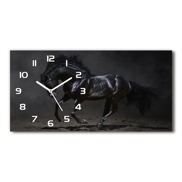 Horizontal rectangular wall clock Black Horse