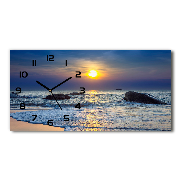 Horizontal rectangular wall clock Sunset sea