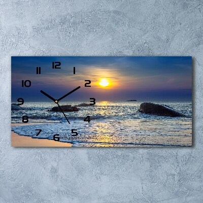 Horizontal rectangular wall clock Sunset sea