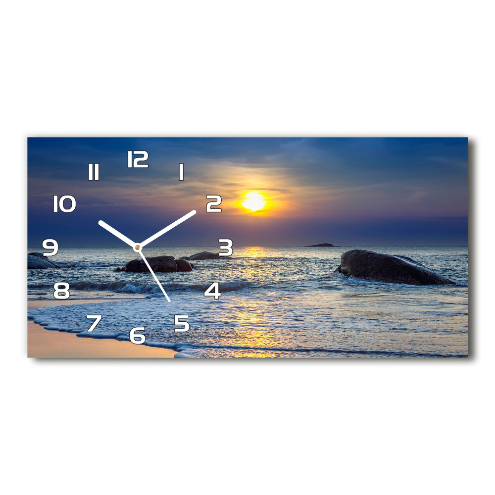 Horizontal rectangular wall clock Sunset sea