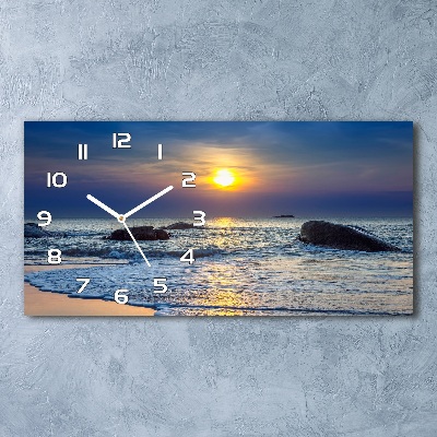 Horizontal rectangular wall clock Sunset sea