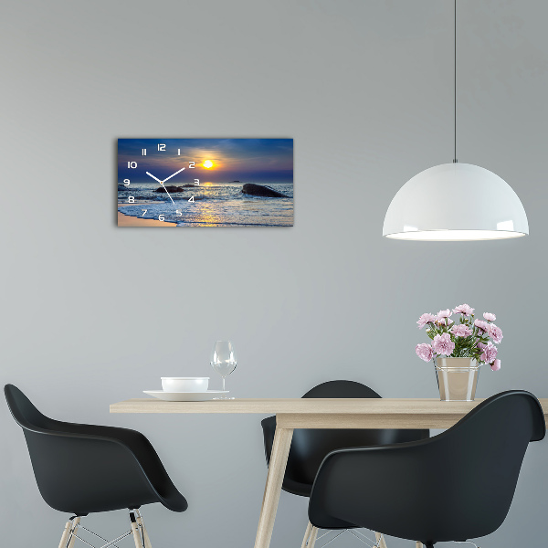 Horizontal rectangular wall clock Sunset sea