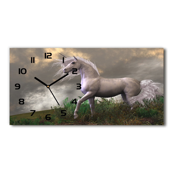 Horizontal rectangular wall clock Gray unicorn