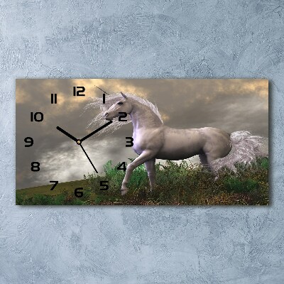 Horizontal rectangular wall clock Gray unicorn