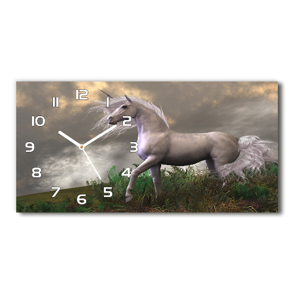 Horizontal rectangular wall clock Gray unicorn