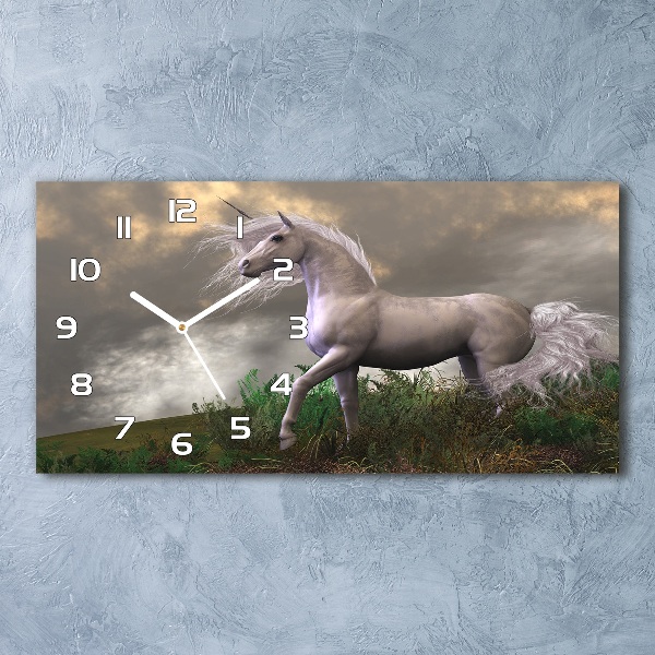 Horizontal rectangular wall clock Gray unicorn