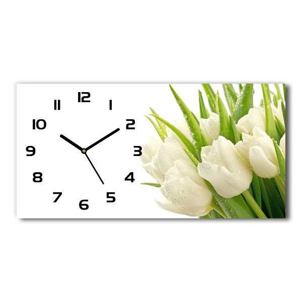 Horizontal wall clock White tulips