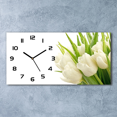 Horizontal wall clock White tulips