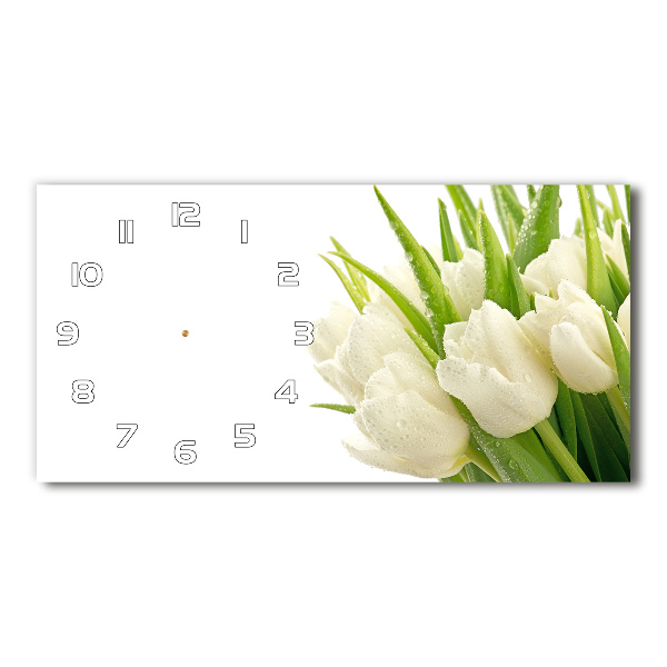 Horizontal wall clock White tulips