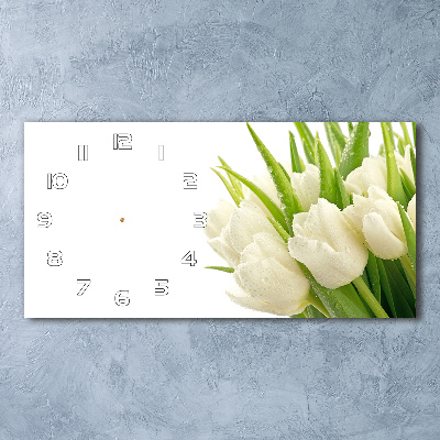 Horizontal wall clock White tulips