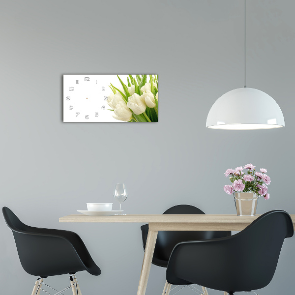 Horizontal wall clock White tulips