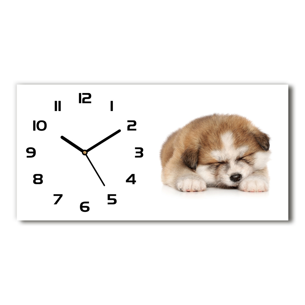 Horizontal wall clock Akita puppy